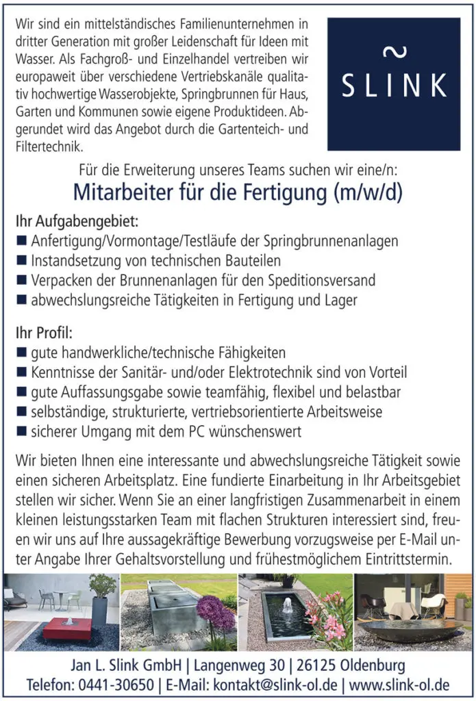 Stellenausschreibung Mitarbeiter:in gesucht Fertigung/Lager